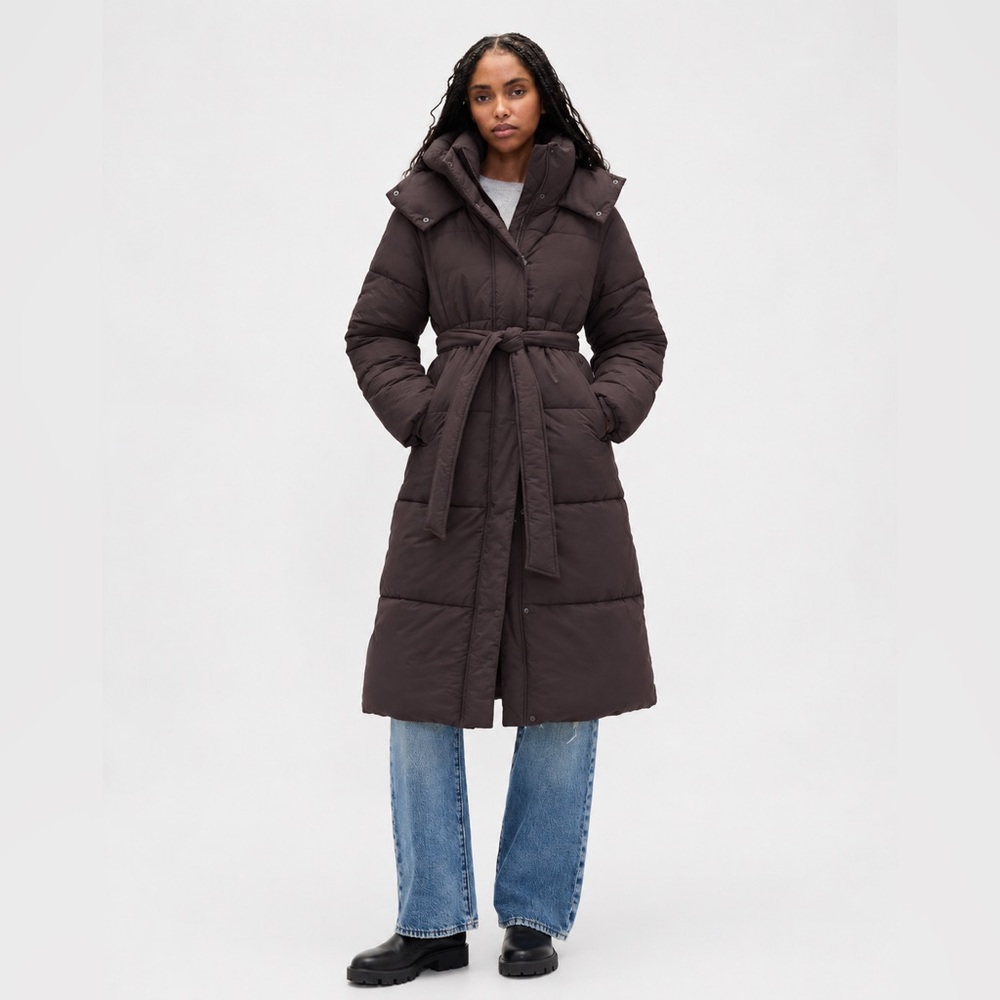 NEW! GAP Terra Brown Belted Long Puffer Coat - Size Small